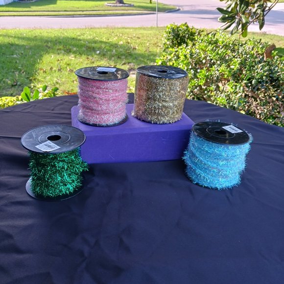 4 Rolls of Assorted Colored Wire Tinsel Pink, Green Gold and Aqua - Picture 2 of 8